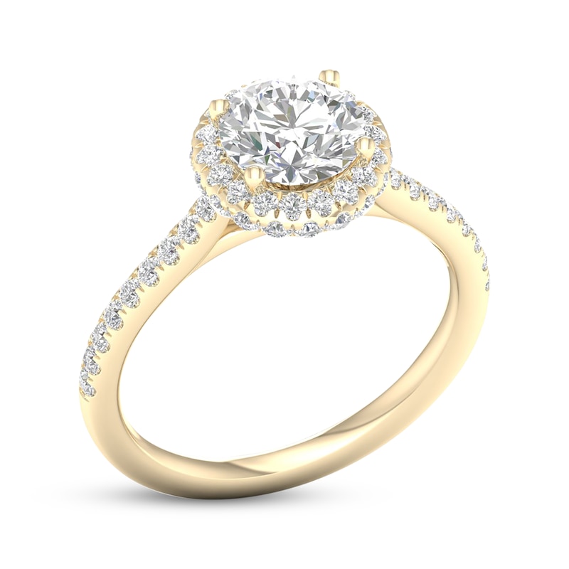 Main Image 2 of Lab-Grown Diamonds Round-Cut Halo Engagement Ring 1-1/2 ct tw 14K Yellow Gold