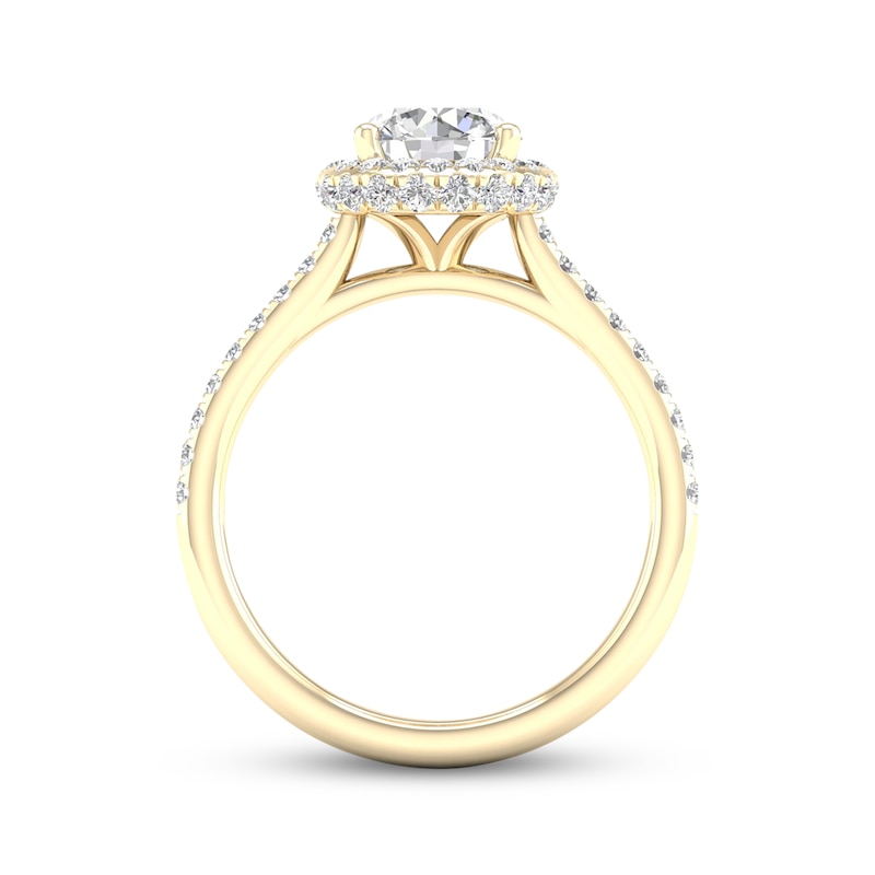 Main Image 4 of Lab-Grown Diamonds Round-Cut Halo Engagement Ring 1-1/2 ct tw 14K Yellow Gold