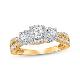 Memories Moments Magic Round-Cut Diamond Three-Stone Bridal Set 3/4 ct tw 10K Yellow Gold