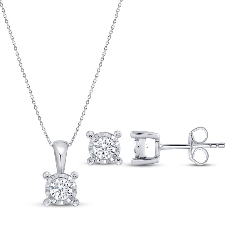 Main Image 1 of Radiant Reflections Round-Cut Lab-Grown Diamond Solitaire Gift Set 5/8 ct tw Sterling Silver (I/SI2)