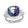 Thumbnail Image 1 of Cushion-Cut Fluorite & White Lab-Created Sapphire Halo Ring Sterling Silver