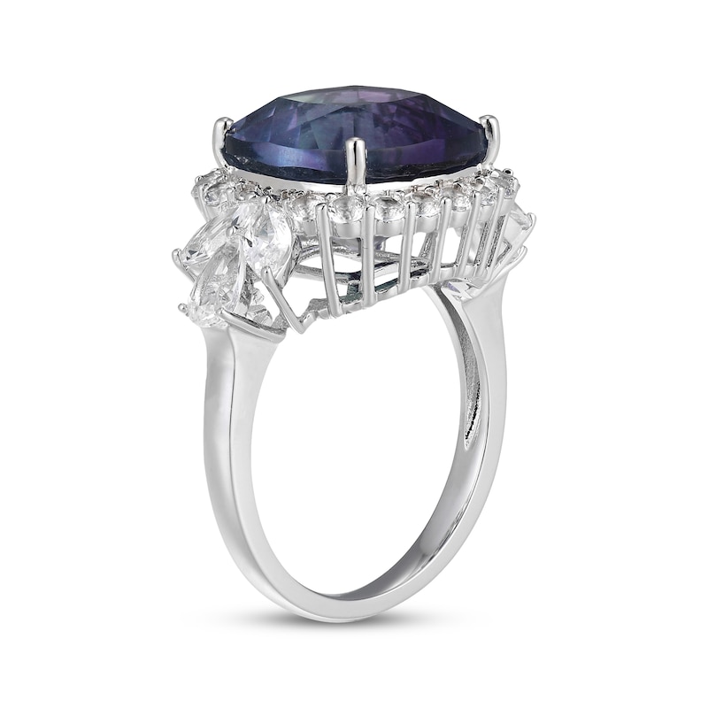 Main Image 2 of Cushion-Cut Fluorite & White Lab-Created Sapphire Halo Ring Sterling Silver