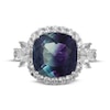 Thumbnail Image 3 of Cushion-Cut Fluorite & White Lab-Created Sapphire Halo Ring Sterling Silver