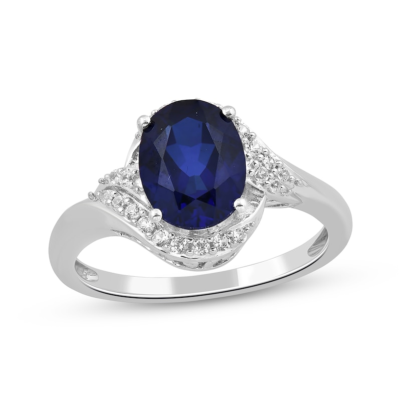 Main Image 1 of Oval-Cut Blue Lab-Created Sapphire & White Lab-Created Sapphire Ring Sterling Silver
