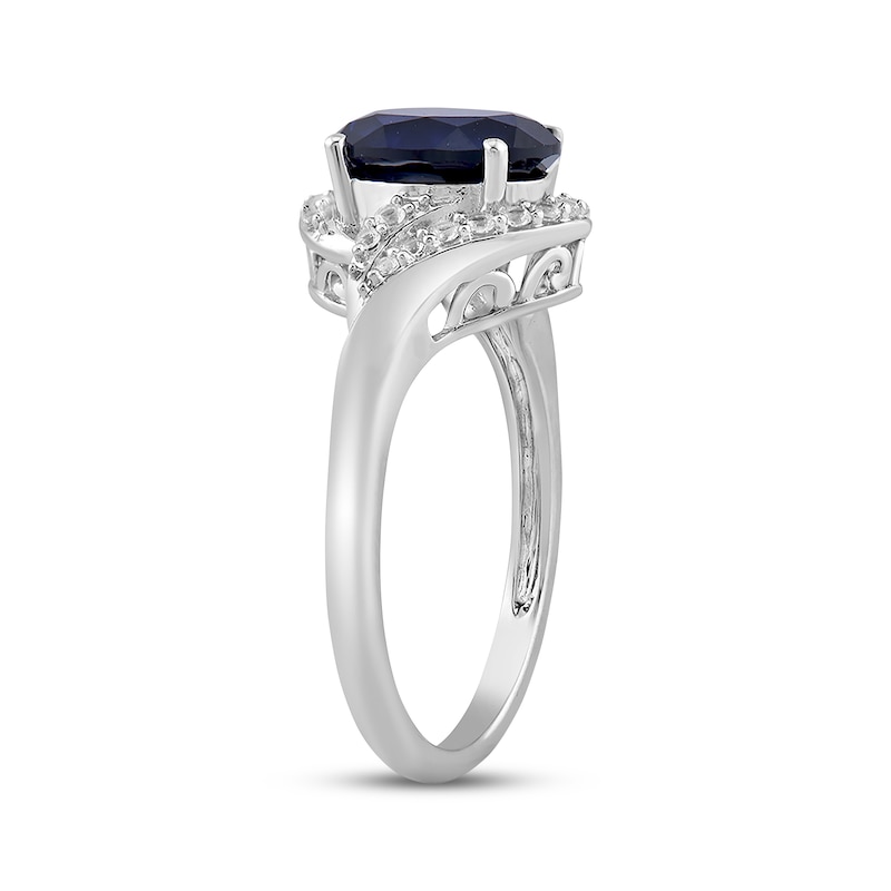 Main Image 2 of Oval-Cut Blue Lab-Created Sapphire & White Lab-Created Sapphire Ring Sterling Silver
