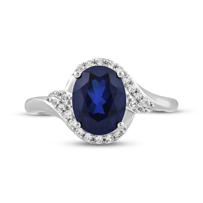 Main Image 3 of Oval-Cut Blue Lab-Created Sapphire & White Lab-Created Sapphire Ring Sterling Silver