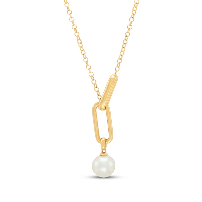 Main Image 1 of STUDIO BY KAY Cultured Pearl Chain Link Drop Necklace 24K Yellow Gold Vermeil Sterling Silver 18"