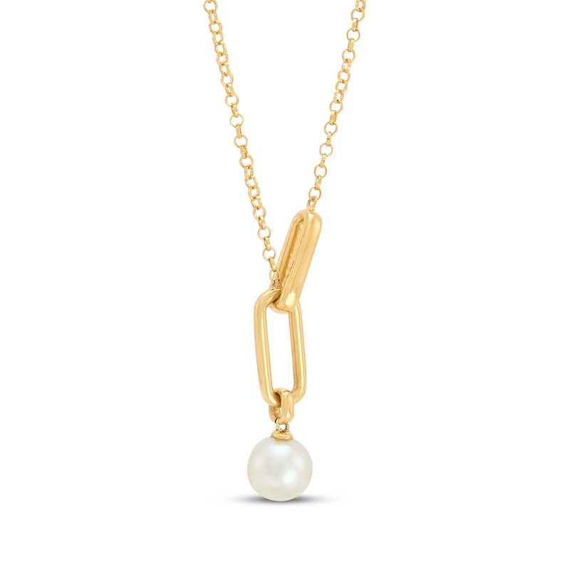 Main Image 2 of STUDIO BY KAY Cultured Pearl Chain Link Drop Necklace 24K Yellow Gold Vermeil Sterling Silver 18"