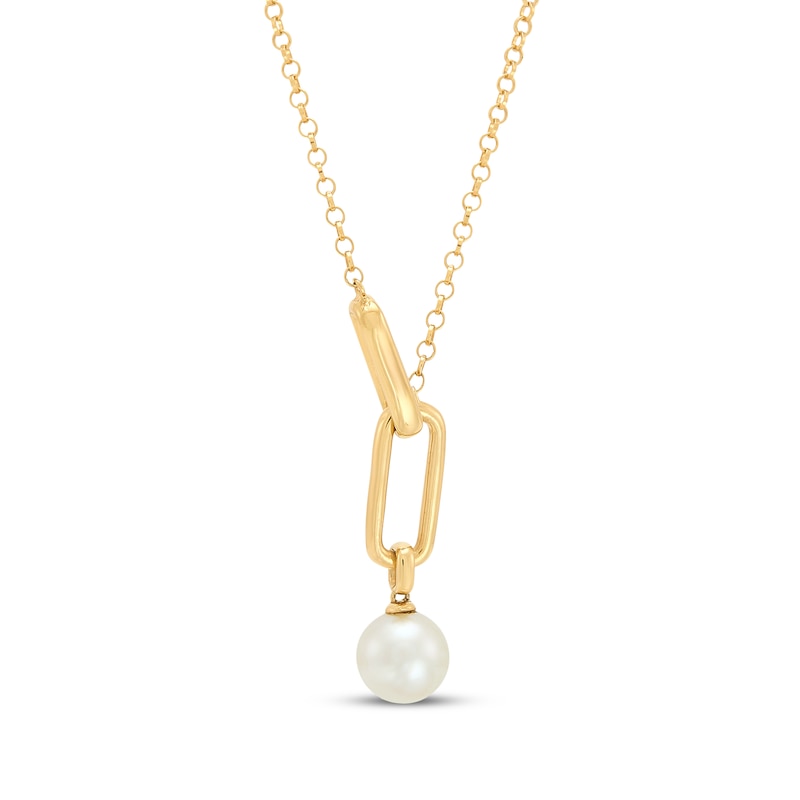 Main Image 3 of STUDIO BY KAY Cultured Pearl Chain Link Drop Necklace 24K Yellow Gold Vermeil Sterling Silver 18"