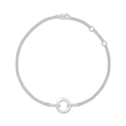 Diamond Circle Link Cable Chain Bracelet 1/15 ct tw Sterling Silver 7.5"