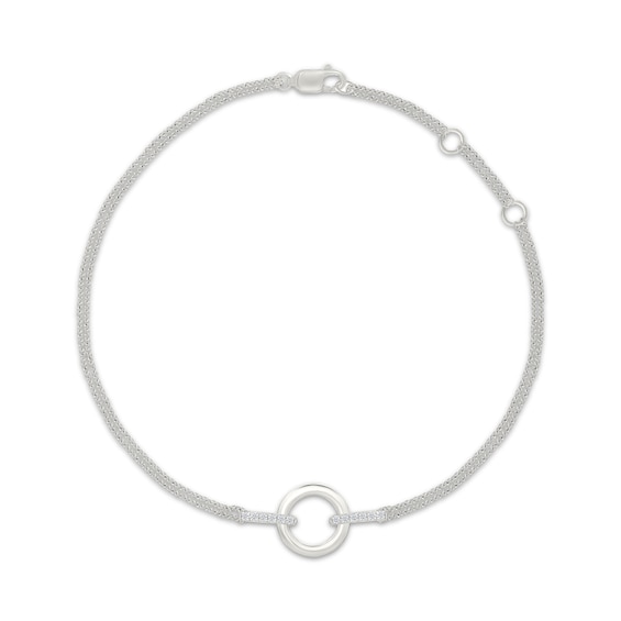 Diamond Circle Link Cable Chain Bracelet 1/15 ct tw Sterling Silver 7.5"