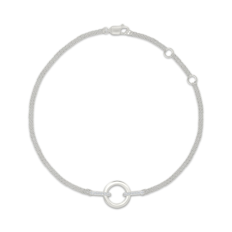Main Image 1 of Diamond Circle Link Cable Chain Bracelet 1/15 ct tw Sterling Silver 7.5"