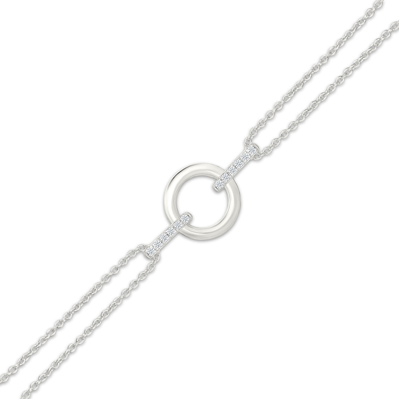 Main Image 2 of Diamond Circle Link Cable Chain Bracelet 1/15 ct tw Sterling Silver 7.5"