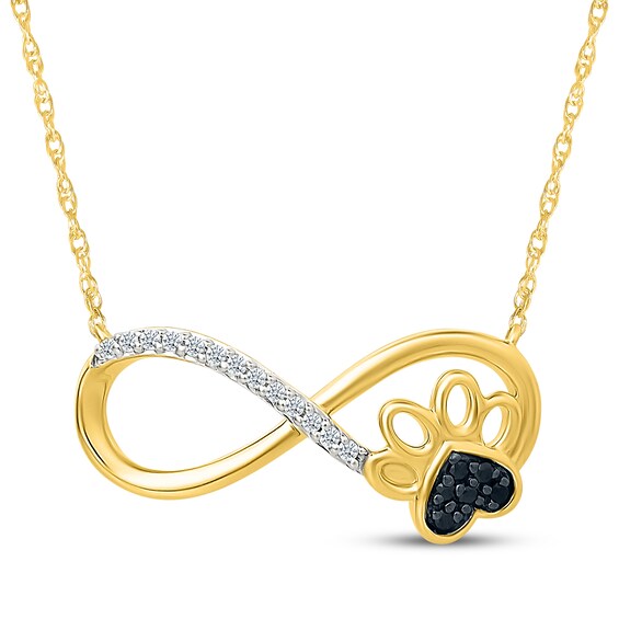 Black & White Diamond Infinity Paw Print Necklace 1/15 ct tw 24K Yellow Gold Vermeil Sterling Silver 18"