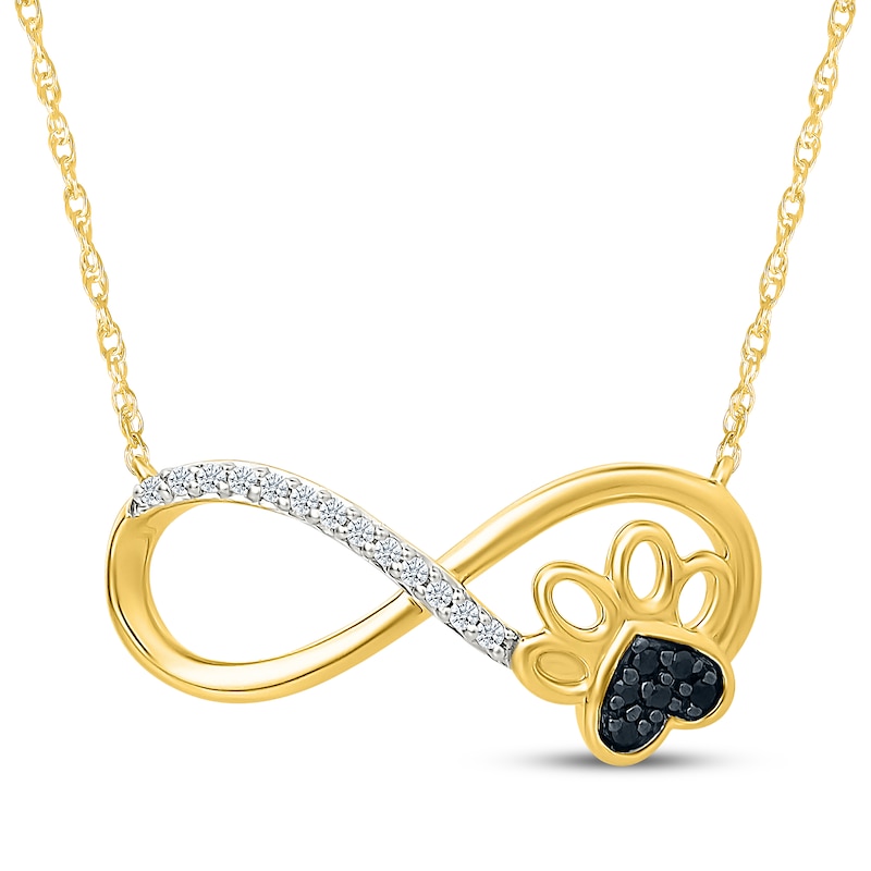 Main Image 1 of Black & White Diamond Infinity Paw Print Necklace 1/15 ct tw 24K Yellow Gold Vermeil Sterling Silver 18"