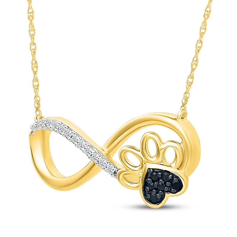 Main Image 2 of Black & White Diamond Infinity Paw Print Necklace 1/15 ct tw 24K Yellow Gold Vermeil Sterling Silver 18"