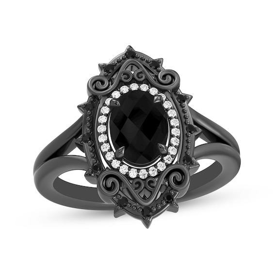 Disney Treasures The Nightmare Before Christmas Oval-Cut Black Onyx & Diamond Ring 1/6 ct tw Black Rhodium-Plated Sterling Silver