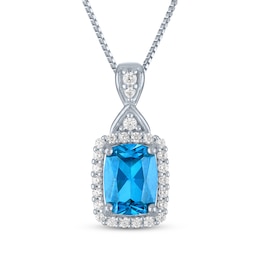 Cushion-Cut Swiss Blue Topaz & White Lab-Created Sapphire Drop Necklace Sterling Silver 18"