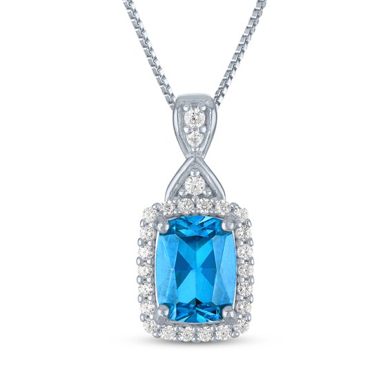 Cushion-Cut Swiss Blue Topaz & White Lab-Created Sapphire Drop Necklace Sterling Silver 18"