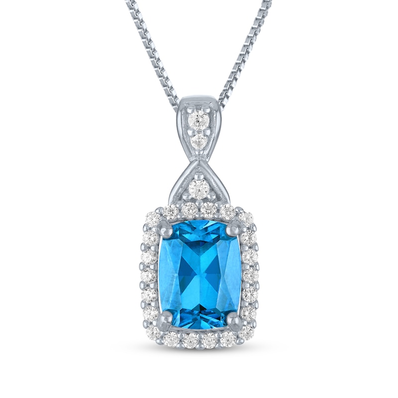 Main Image 1 of Cushion-Cut Swiss Blue Topaz & White Lab-Created Sapphire Drop Necklace Sterling Silver 18"