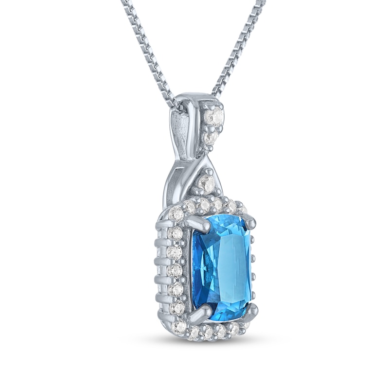 Main Image 2 of Cushion-Cut Swiss Blue Topaz & White Lab-Created Sapphire Drop Necklace Sterling Silver 18"