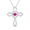 Thumbnail Image 1 of Heart-Shaped Lab-Created Ruby & White Lab-Created Sapphire Cross Necklace Sterling Silver 18"