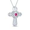 Thumbnail Image 2 of Heart-Shaped Lab-Created Ruby & White Lab-Created Sapphire Cross Necklace Sterling Silver 18"
