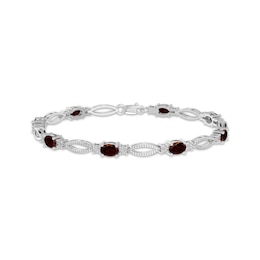 Oval-Cut Garnet & Diamond Accent Marquise Link Bracelet Sterling Silver 7.25"