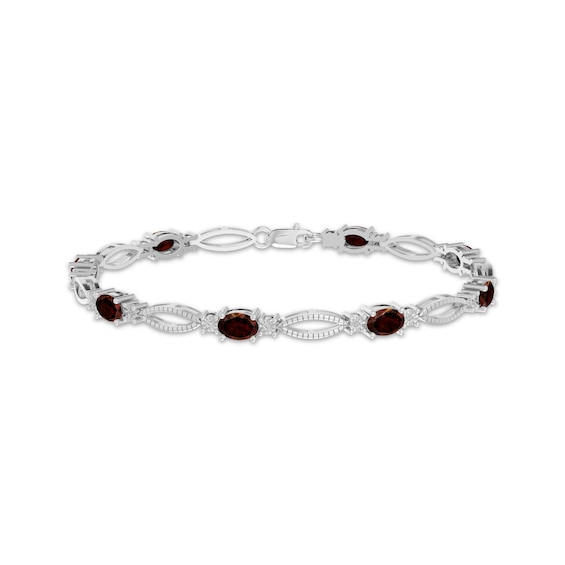 Oval-Cut Garnet & Diamond Accent Marquise Link Bracelet Sterling Silver 7.25"