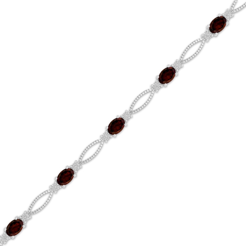 Main Image 2 of Oval-Cut Garnet & Diamond Accent Marquise Link Bracelet Sterling Silver 7.25"
