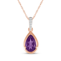 Pear-Shaped Amethyst & White Lab-Created Sapphire Necklace 10K Rose Gold 18"