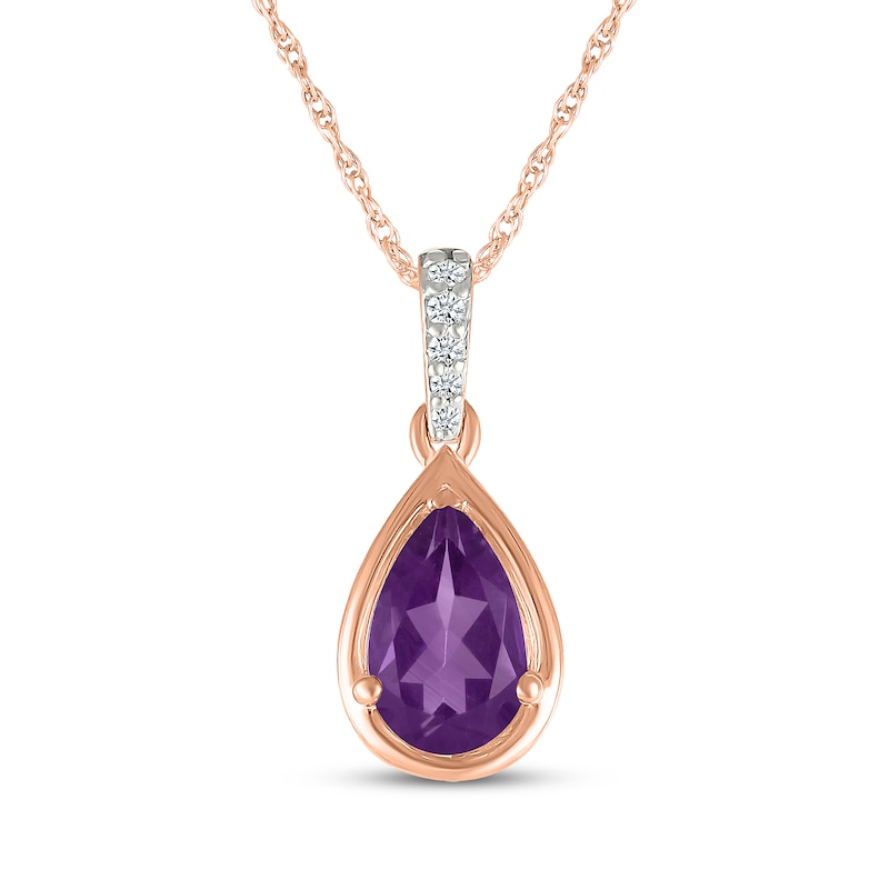 Main Image 1 of Pear-Shaped Amethyst & White Lab-Created Sapphire Necklace 10K Rose Gold 18"