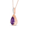 Thumbnail Image 2 of Pear-Shaped Amethyst & White Lab-Created Sapphire Necklace 10K Rose Gold 18"