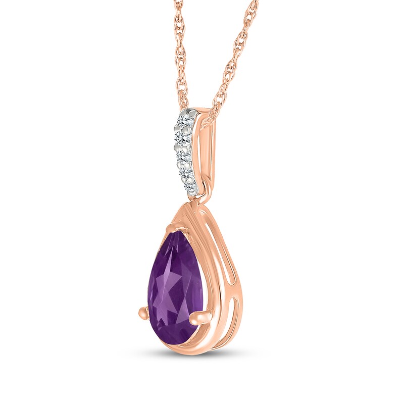 Main Image 2 of Pear-Shaped Amethyst & White Lab-Created Sapphire Necklace 10K Rose Gold 18"
