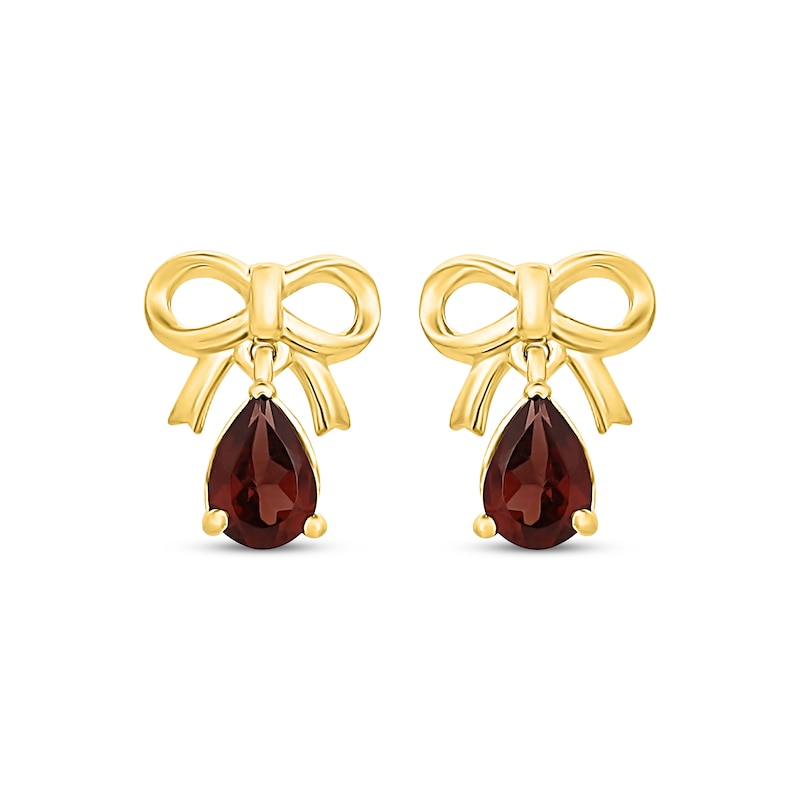 Main Image 2 of Pear-Shaped Garnet Bow Drop Earrings 10K Yellow Gold