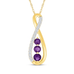 Amethyst & White Lab-Created Sapphire Infinity Necklace 10K Yellow Gold 18"
