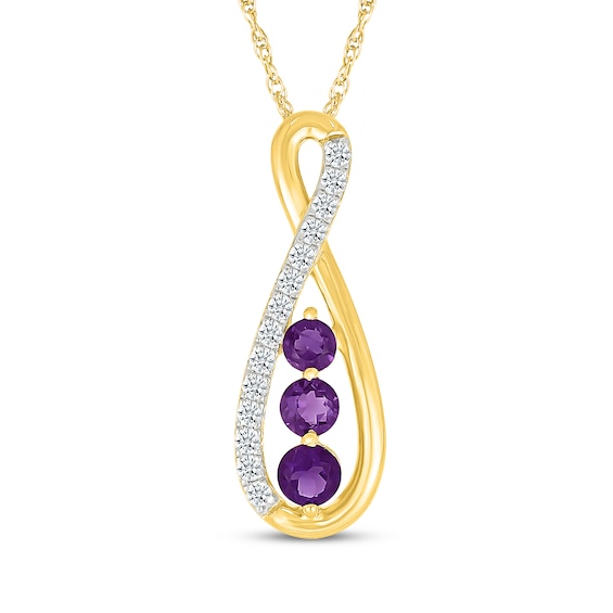 Amethyst & White Lab-Created Sapphire Infinity Necklace 10K Yellow Gold 18"