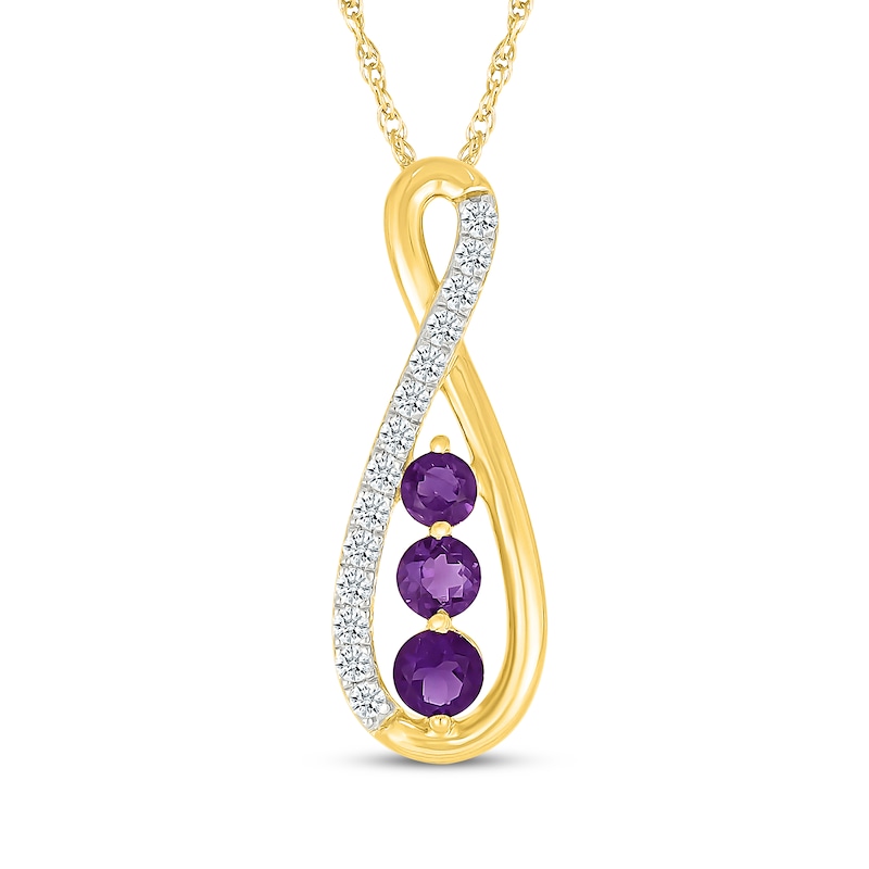 Main Image 1 of Amethyst & White Lab-Created Sapphire Infinity Necklace 10K Yellow Gold 18"