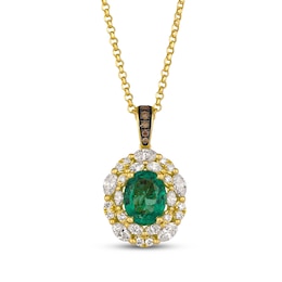 Le Vian Oval-Cut Emerald & Diamond Double Halo Necklace 3/4 ct tw 18K Honey Gold 18"