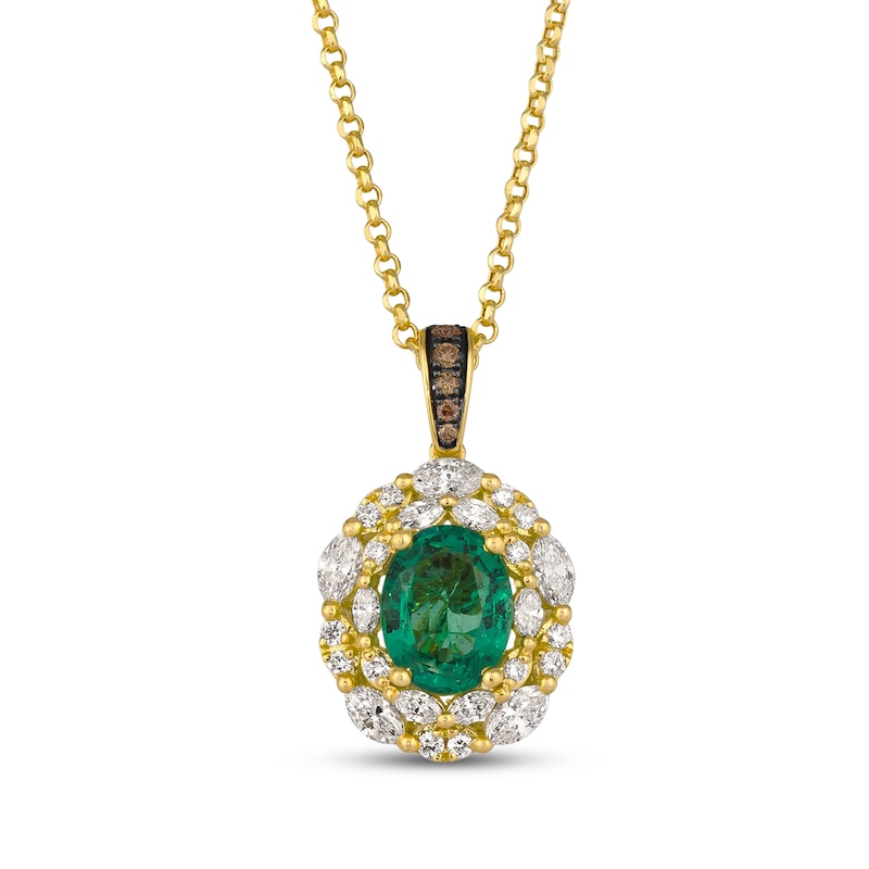 Main Image 1 of Le Vian Oval-Cut Emerald & Diamond Double Halo Necklace 3/4 ct tw 18K Honey Gold 18"