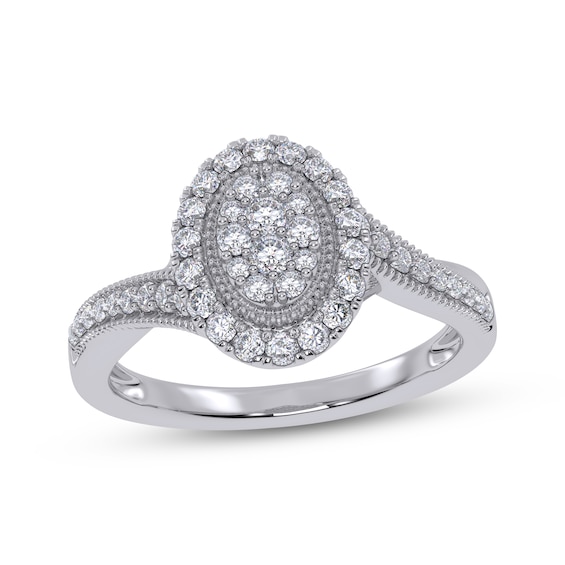 Adore Round-Cut Multi-Diamond Oval-Shaped Halo Engagement Ring 3/8 ct tw 10K White Gold