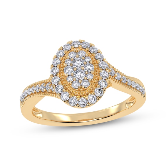 Adore Round-Cut Multi-Diamond Oval-Shaped Halo Engagement Ring 3/8 ct tw 10K Yellow Gold