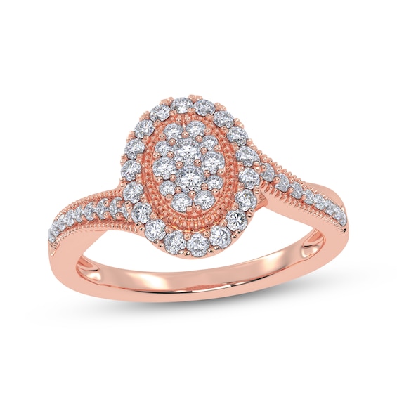 Adore Round-Cut Multi-Diamond Oval-Shaped Halo Engagement Ring 3/8 ct tw 10K Rose Gold