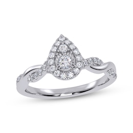 Adore Round-Cut Multi-Diamond Teardrop-Shaped Halo Engagement Ring 1/3 ct tw 10K White Gold