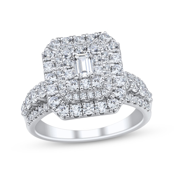 Adore Emerald-Cut Diamond Triple Halo Engagement Ring 1-1/2 ct tw 14K White Gold