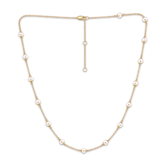 Cultured Pearl Station Necklace 24K Yellow Gold Vermeil Sterling Silver 18"