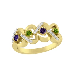 Color Stone Family Heart Ring