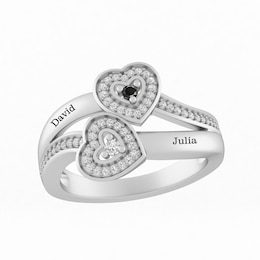 1/5 Ct. tw Black & White Diamond Hearts Promise Ring