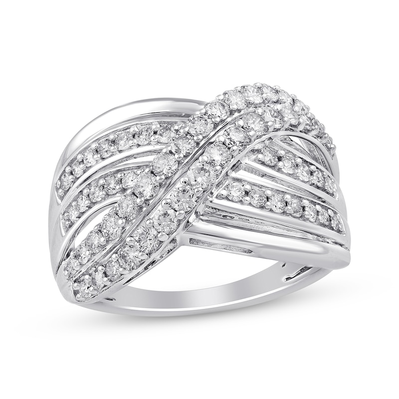 Diamond Crossover Wave Ring 1 ct tw 10K White Gold