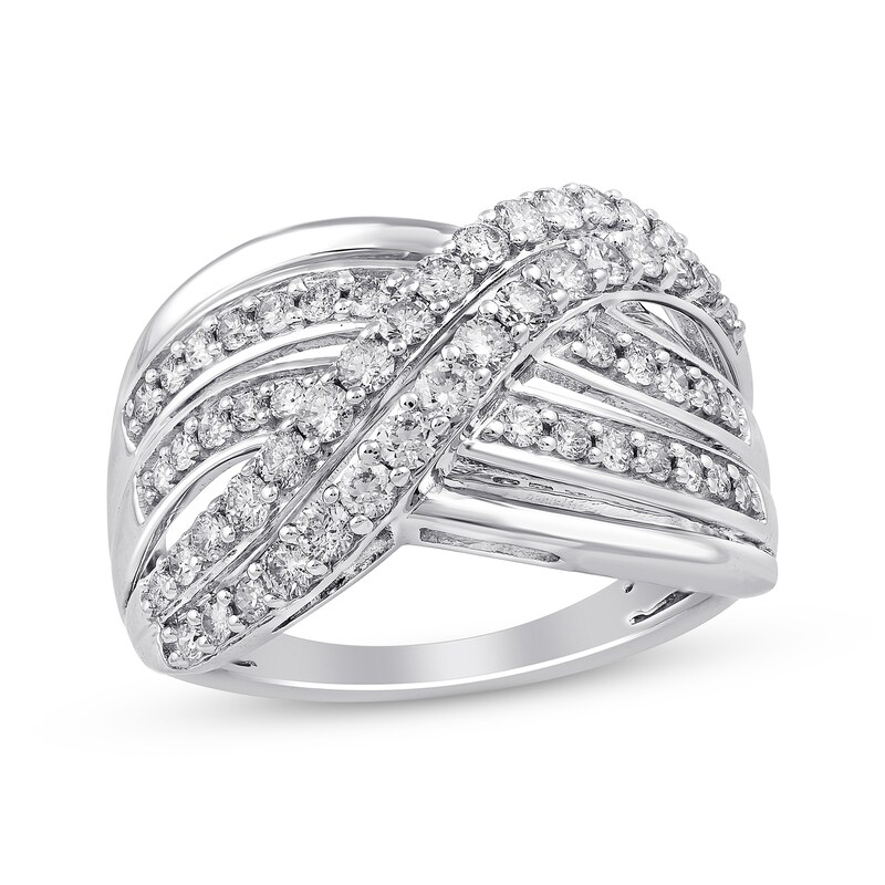 Diamond Crossover Wave Ring 1 ct tw 10K White Gold